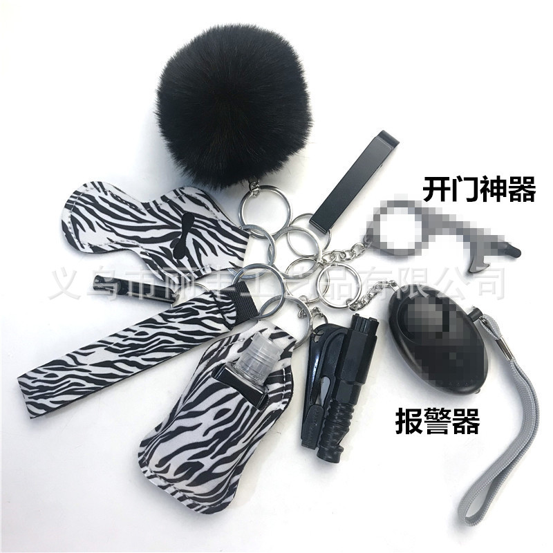 Llavero de muñeca de espejo cruzado Juego de 10 piezas Bolsa de desinfectante de manos para mujer Llavero de alarma de aluminio