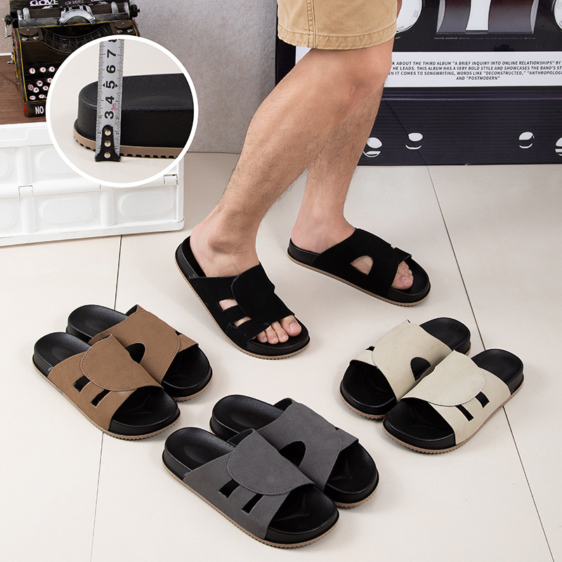 New Trendy Men's Summer Slippers H Brand Versatile Home Fashion High-End Outdoor Slippers for Men