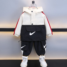 男童秋款连帽冲锋衣套装2025秋季新款中小童运动服两件套外贸童装