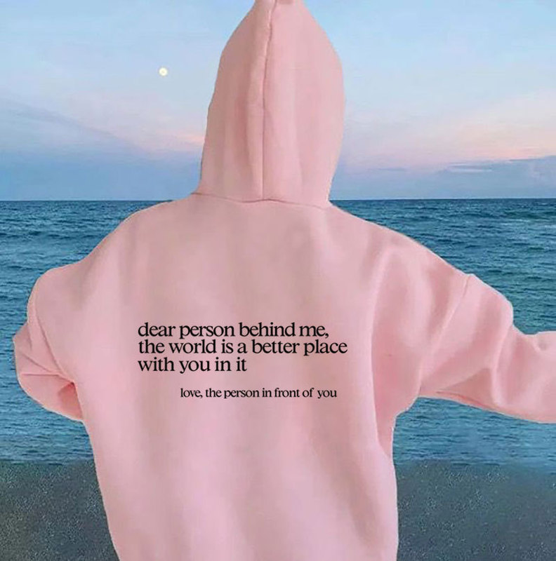 Cross-Border Women's Fleece Sweatshirt with Letter Slogan Print, Kangaroo Pocket, Drawstring Print, Oversized Hoodie