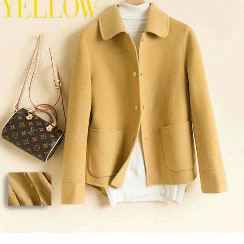 Cross-border foreign trade woolen coat for women, medium size, student lapel, loose, trendy, short, solid color, Korean style, high-end coat