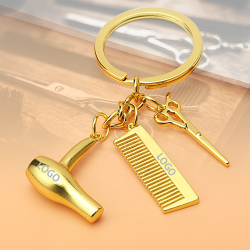 Creative washing, cutting and blowing keychain customized beauty salon simulation tools comb scissors clippers keychain small gift