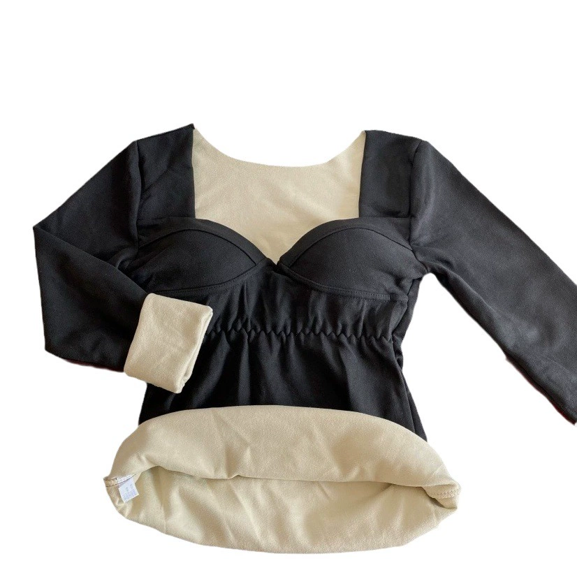 2023 Новое немецкое бархатное термобелье с подогревом, Женский Узкий топ на флисовой подкладке, утолщенное с нагрудной подкладкой, внутренняя основа с низким воротником