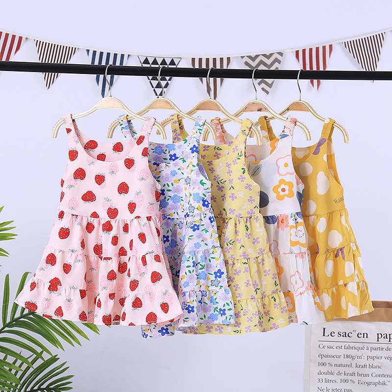夏の新型の女の子の綿のワンピースの洋風の砕花の王女のスカートの子供の赤ちゃんの薄いスカートの卸売り