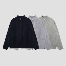 新品纯色立领开衫毛衣男女秋冬轻熟风百搭简约宽松休闲新品衫外套