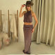 European and American 2025 Spring and Summer Wool suit Backless Neck Folded Bag Hip Bright Silk Two-piece High-end Beach Holiday Dress