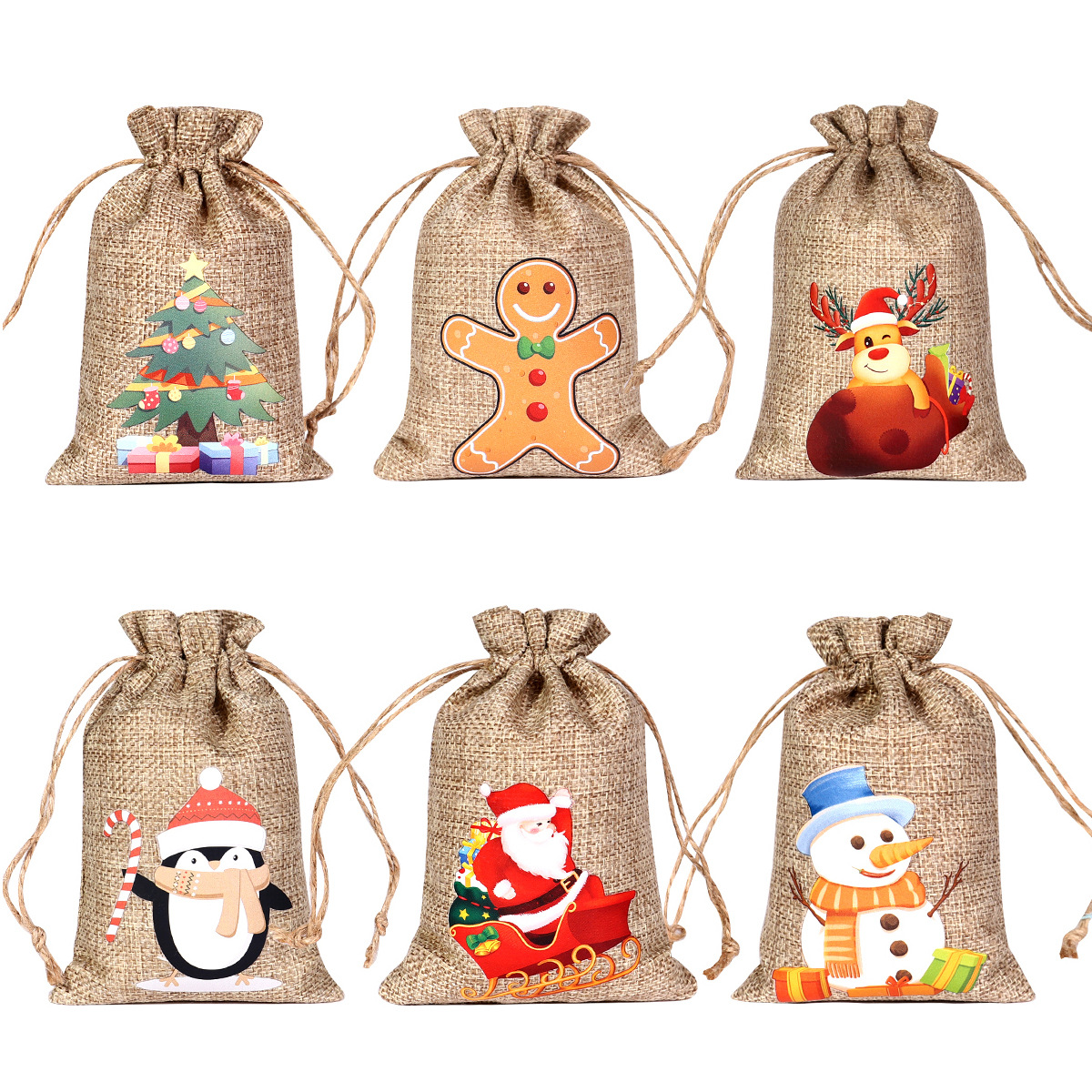 2024 nueva bolsa de arpillera de Navidad regalo de caramelo de Navidad bolsa de tela pequeña cordón de Navidad joyería de arpillera bolsa de embalaje