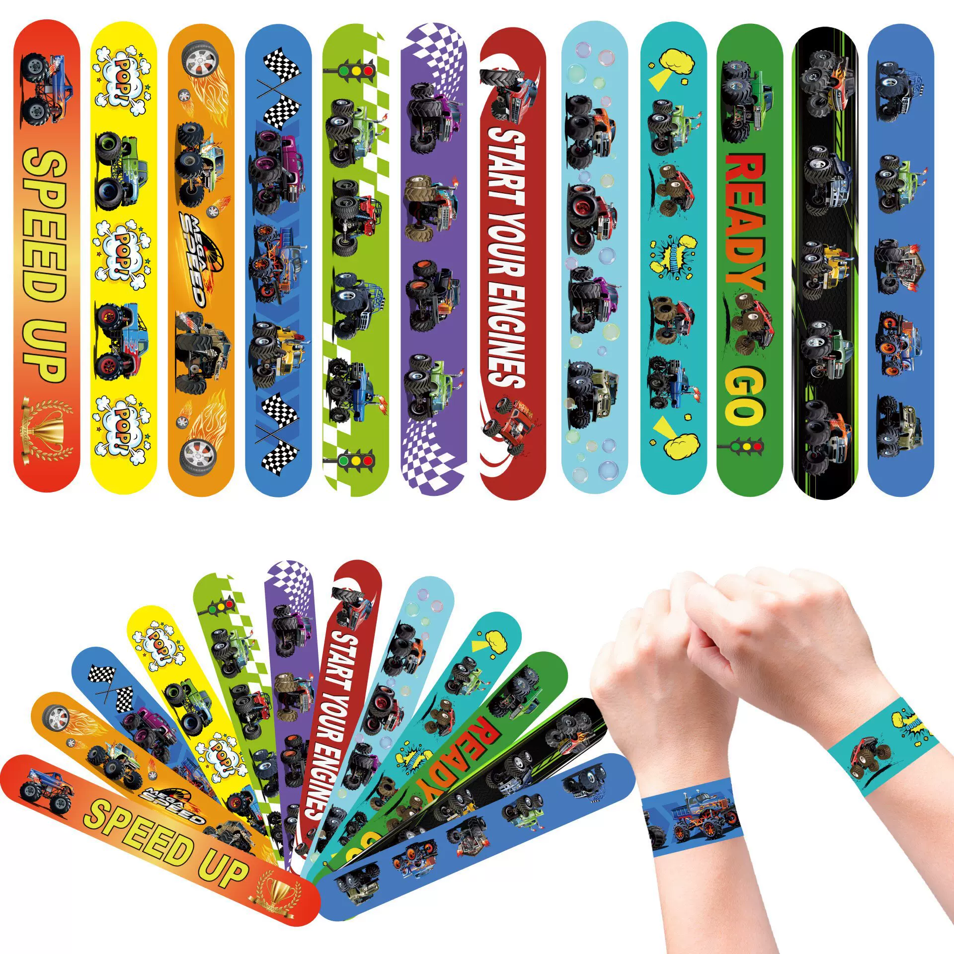 跨境新款拉力赛车啪啪圈玩具 儿童手镯主题派对装饰大脚怪卡车