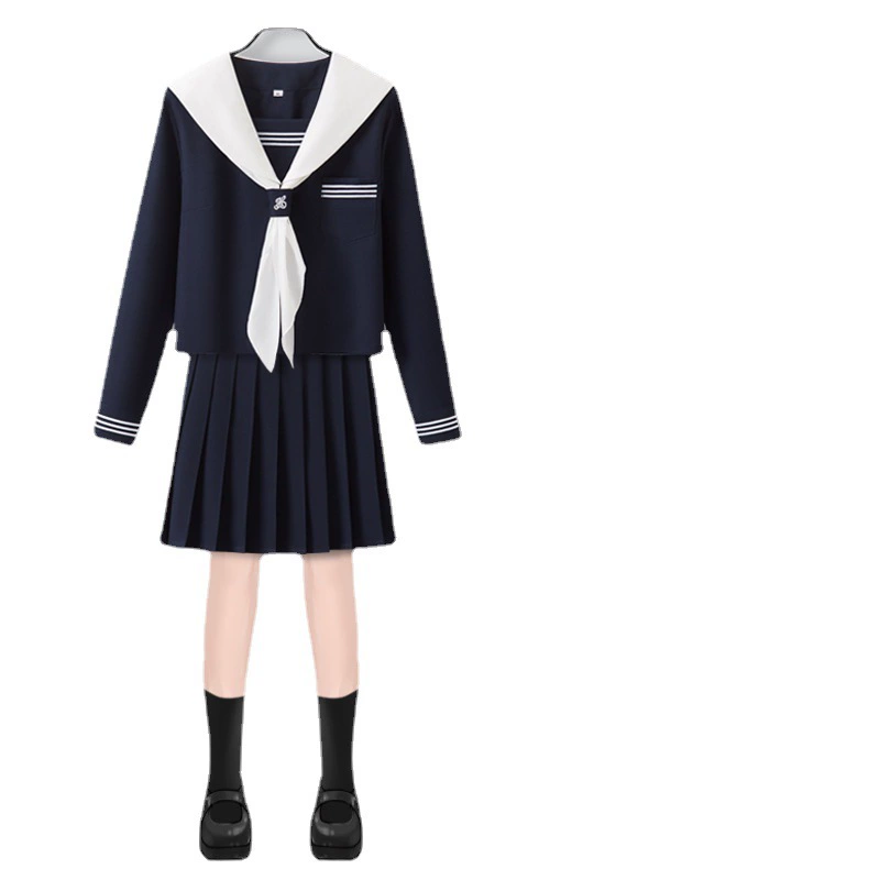 Long-sleeve, genuine base student pleated skirt, set, (Physicals)