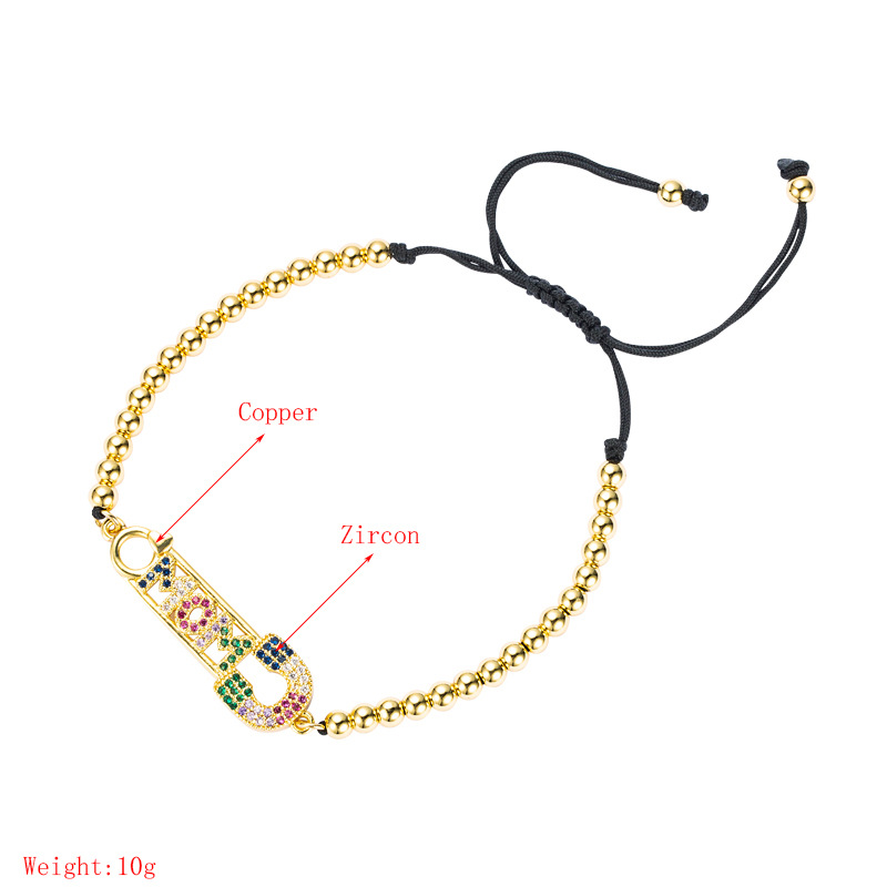 Fashion Letter Mom Pin Shape Copper Inlaid Zircon Bracelet Wholesale display picture 1