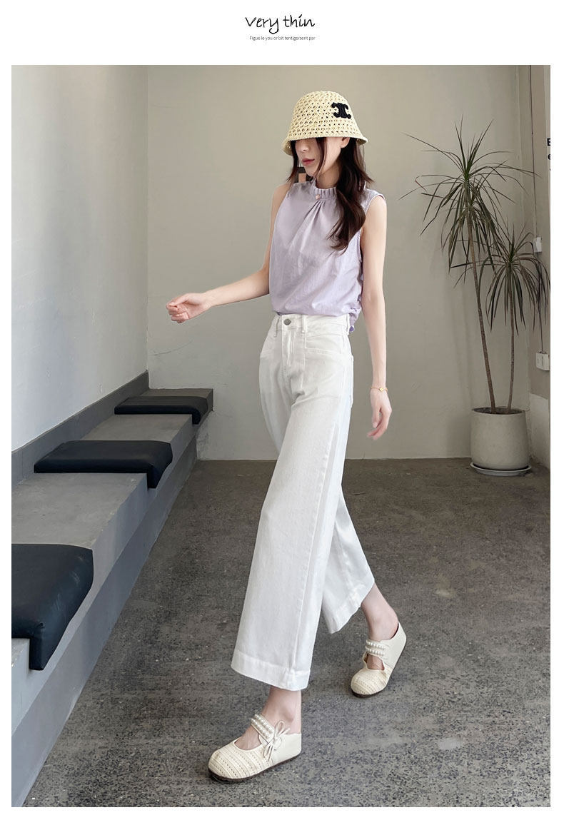 Quần jean nữ ống rộng dáng suông cạp cao 9 phân — Màu xanh tannin 8 điểm chi tiết 12