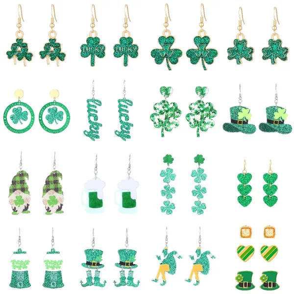 Cross-border St. Patrick's Day Party Earrings Irish Clover Hat Love Water Drop Earrings Women's Jewelry