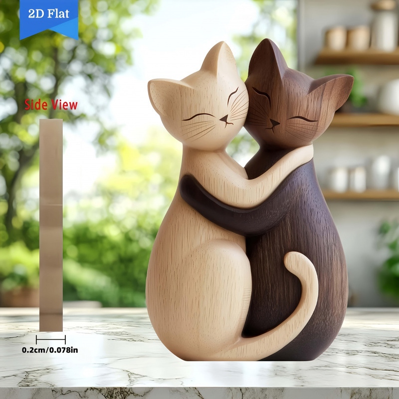 JIT ドロップシッピング 2D フラット - かわいい木目調の猫の置物ハグデザインは、ラベルの貼り付けとドロップシッピングをサポートします|undefined