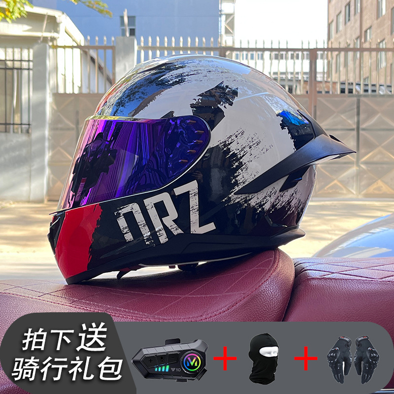 Nueva certificación estándar nacional motocicleta casco completo casco neto Bluetooth hombres y mujeres personalidad de verano cuatro estaciones cola grande pareja corriendo