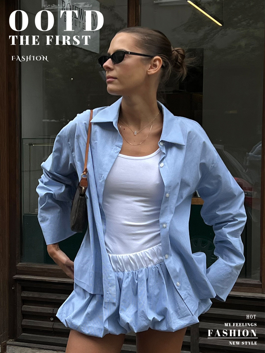 Damen Karohemd Und Tulpenrock Set Sommer Outfit Freizeitstil_voghion.com