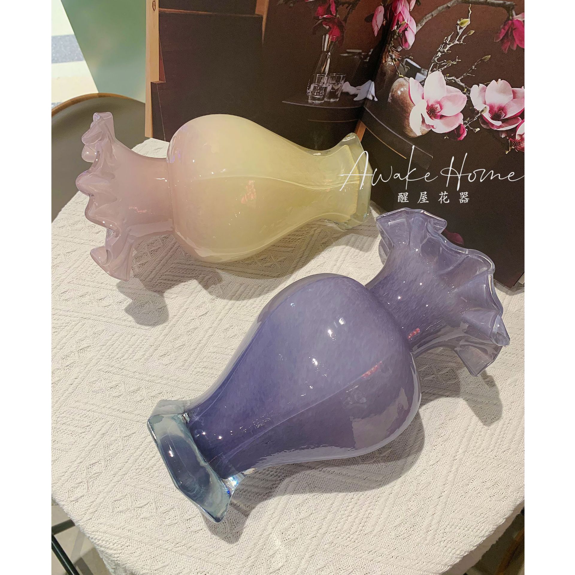 Hexagonal retro glass decorative flowers for home use