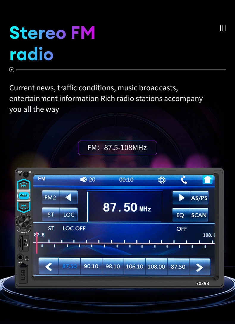 7inch Mp5 Player Car Display Screen Portable Fm Reversing Rear View Bluetooth Connection Hd 1080
