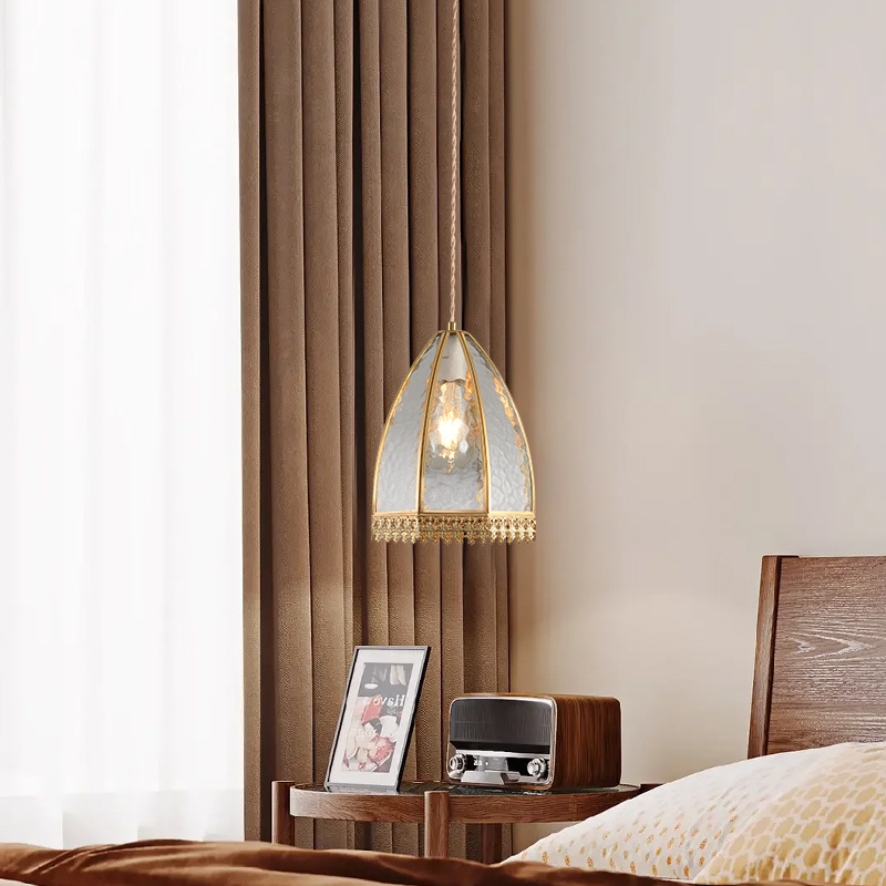 American Retro Tiffany Balcón Lujo ligero Latón Bar Dormitorio Restaurante B & B Vidrio Fruto Línea colgante Candelabro