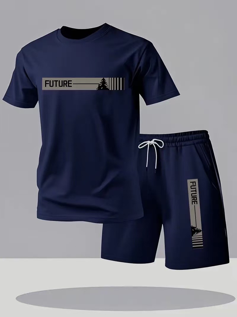 Transfronterizos de tamaño europeo de verano nuevo estilo de seda de hielo casual al aire libre moda camiseta de manga corta y pantalones cortos ropa deportiva de secado rápido
