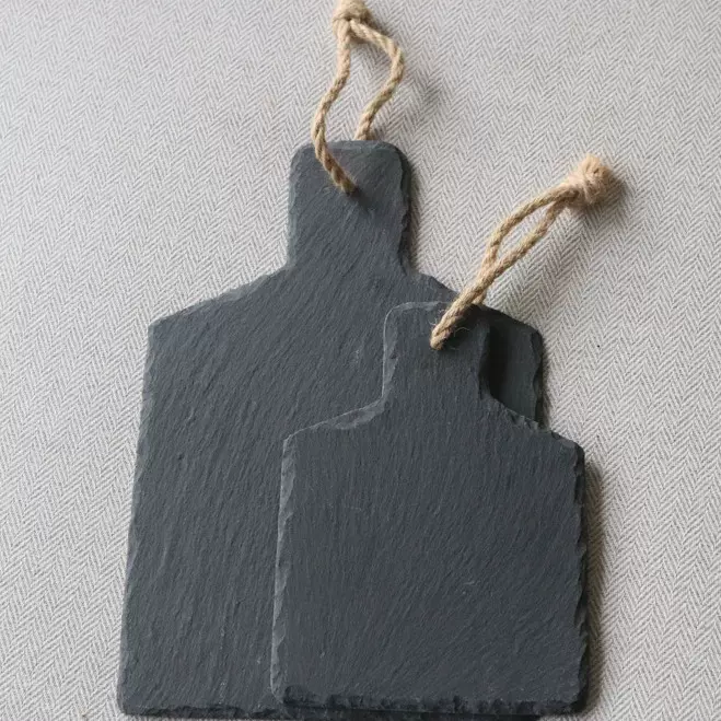 黑色岩石带把手餐盘天然板岩餐盘日式石板牛排餐盘西餐厅甜点盘