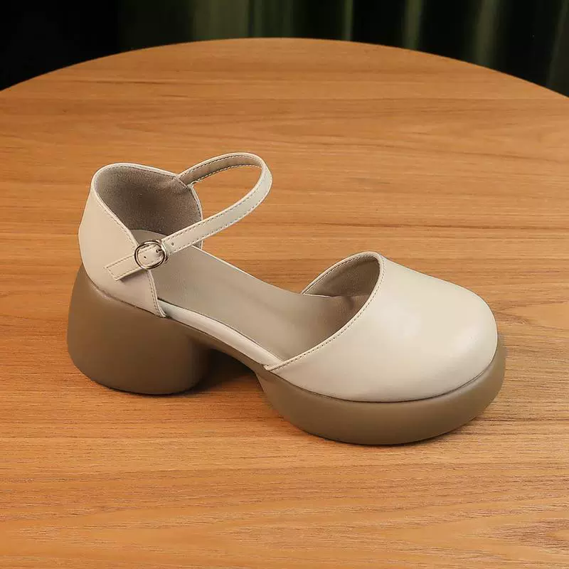 Баотоу сандалии женские летние 2024 новые французские толстые каблуки застежки полые Мэри Джейн одиночные ботинки летние модели