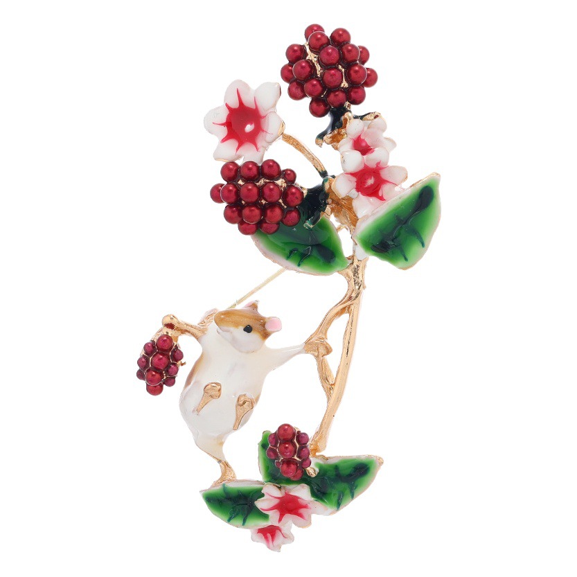 Estilo coreano creativo lindo ratón pin ropa ardilla robando fruta fresca cardigan anti-exposición suéter hebilla broche