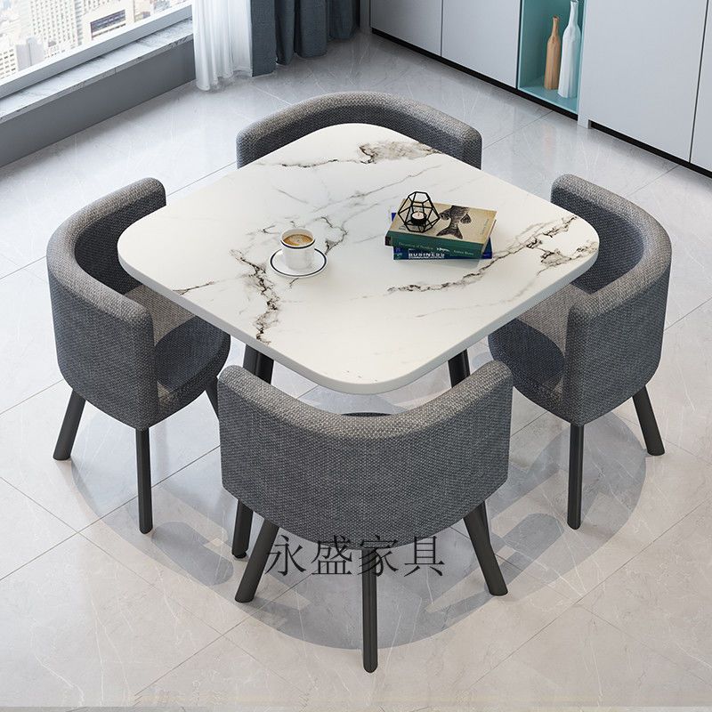 사각 흰색 모조 대리석 회색 천 의자