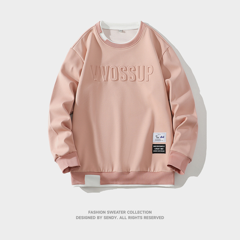 Weißes Sweatshirt für Herren, flach liegend, Frühling/Herbst, lässig, vielseitig, stylisch, langärmelig, für junge Leute_voghion.com