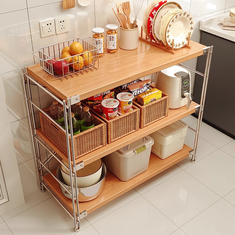 Estante de almacenamiento de cocina multifuncional piso multicapas mesa de operación de estilo japonés horno de microondas de eje óptico estante de almacenamiento de comestibles