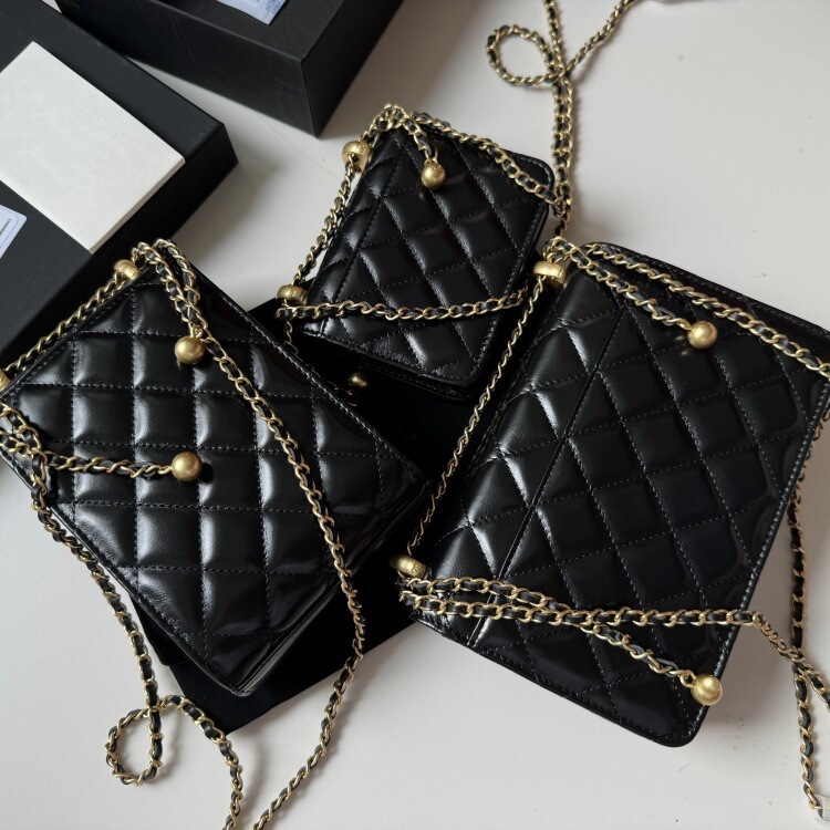 Square Fatty Fortune Bag Double Gold Ball Shoulder Crossbody Bag Woc Small Fragrant Diamond Chain Bag Gold Bead Small Square Mobile Phone Bag