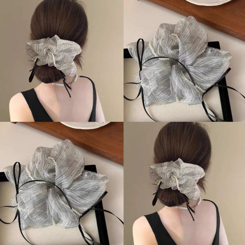 2025 新しいスタイルのリボンビーズメッシュヘアゴム女性のハイエンドヘアロープ甘い気質ヘアゴムバンド|undefined