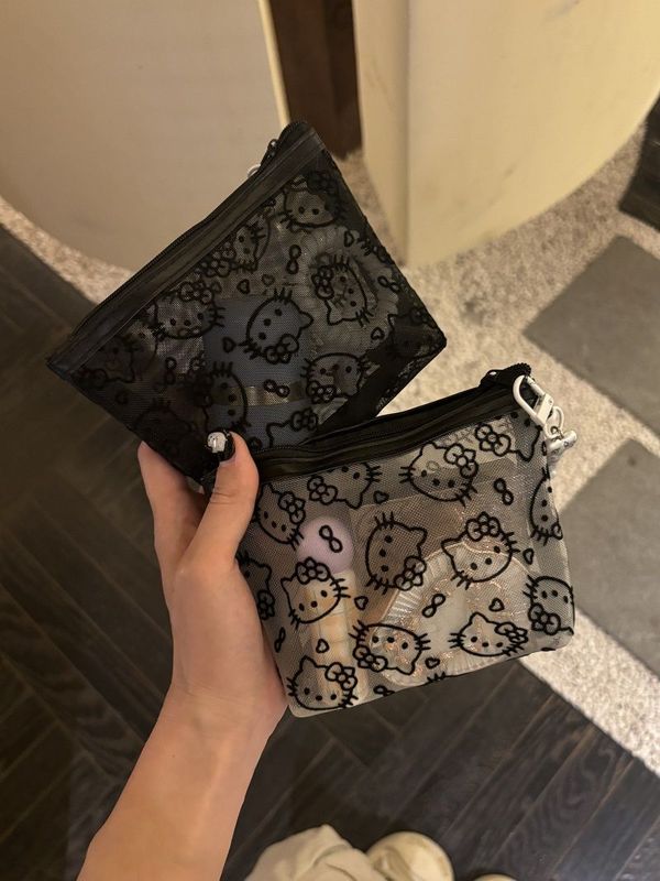 透明网纱kitty化妆包便携外出补妆包收纳旅行实用零钱包耳机包女|undefined
