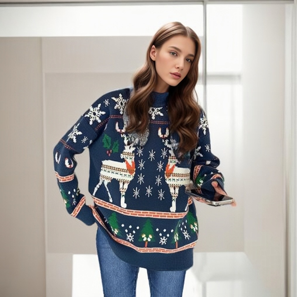 Women's Clothing new autumn and winter double elk Christmas sweater_voghion.com