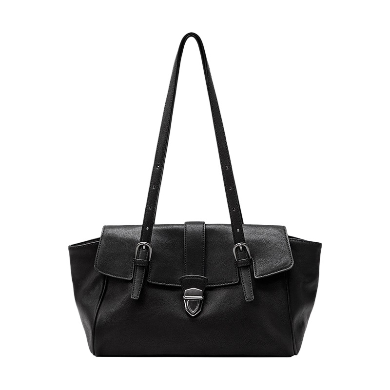 Vegetable-Tanned Sheepskin Baguette Briefcase For Women - Casual Professional Commuter Handbag & Shoulder Bag - Thumbnail 6