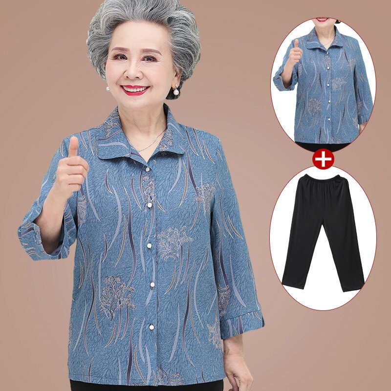 Grandma's Spring and Autumn Shirts, Summer Wear for Middle-Aged and Elderly Women, Long-Sleeve Plus-Size Thin Coats for Mothers Grandma's Spring and Autumn Shirts, Summer Wear for Middle-Aged and Elderly Women, Long-Sleeve Plus-Size Thin Coats for Mothers