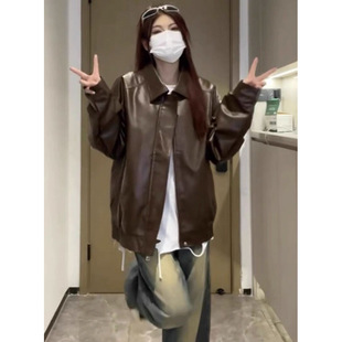 Autumn New Pu Leather Solid Color Hip-Hop Jacket Top Ins American Retro Biker Style Leather Jacket for Men and Women Stylish