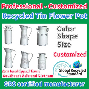 Recycled Tin Flower Bucket GRS Certified Eco-friendly Vase