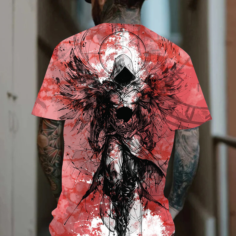 メンズ3Dデジタルゴールデン元記号パターンラウンドネックと半袖tシャツ、夏カジュアルファッションファッション|undefined