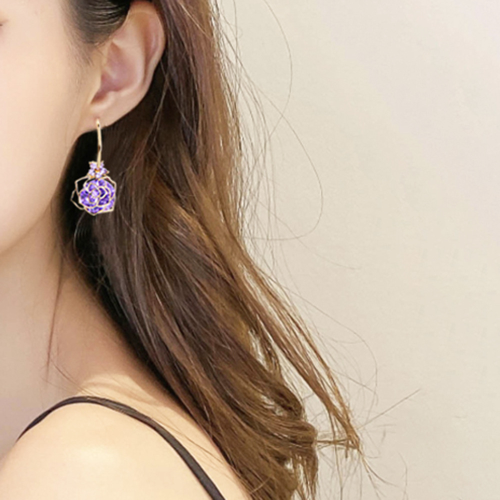 Nouveau Cuivre Or-plaqué Violet Cristal Zircon Boucles D'oreilles display picture 2