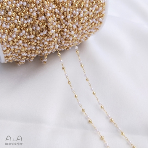 14K gold plated genuine pearl separated bead imitation pearl chain handmade DIY bracelet necklace jewelry loose chain separated bead chain