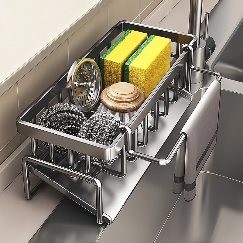 Kitchen Storage Rack Faucet Sink Multifunctional Cloth Draining Basket Sponge Scouring Pad Organizer