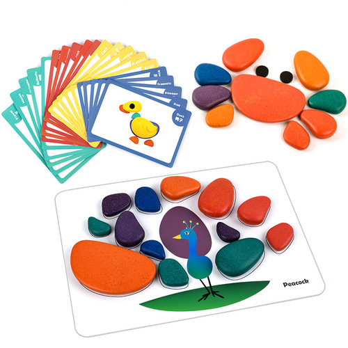Children's early education rainbow pebbles Jenga training stable stone building blocks fun educational building board game toys