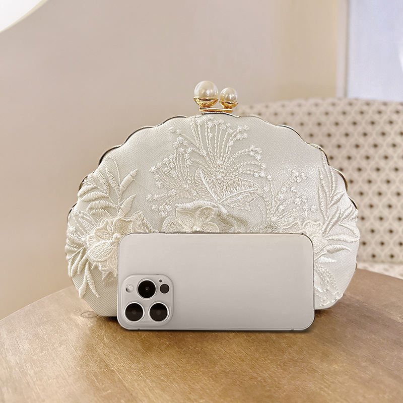 Top Handle, Chain Strap Type Evening Bag Bags Type Women's All Seasons Satin Flower Elegant Shell Buckle Evening Bag