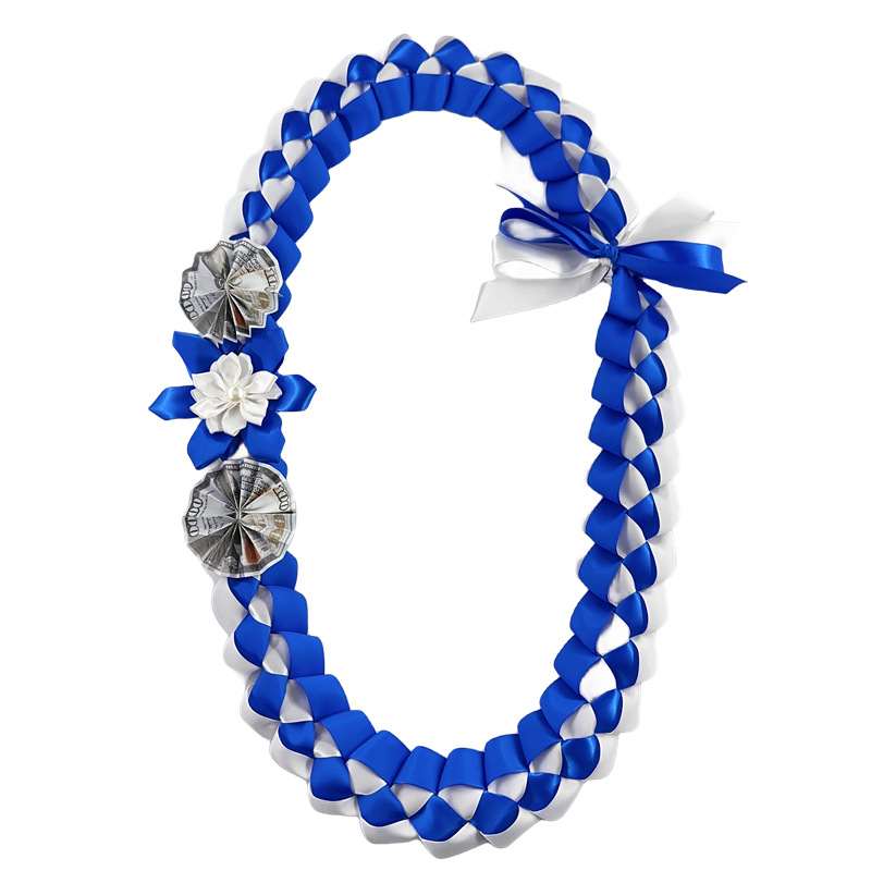 缎带批发diy手工玫瑰花彩带婚庆毕业道具手工编织蓝白丝带荣誉绳