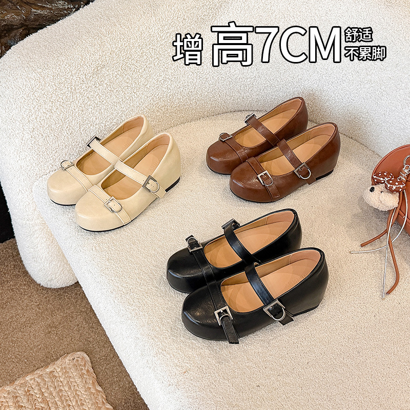 Women's autumn new style retro Mary Jane shoes with internal height increase, double buckle straps, round toe, suitable for pairing with skirts, sweet ballet style, elegant single shoes Women's autumn new style retro Mary Jane shoes with internal height increase, double buckle straps, round toe, suitable for pairing with skirts, sweet ballet style, elegant single shoes