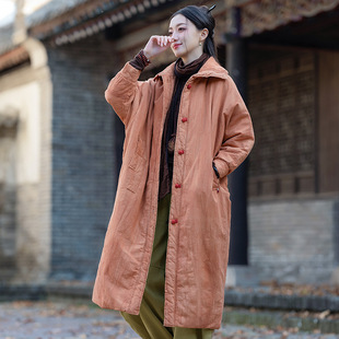 25 Winter New Original Ramie Handmade Tie-Dye Long Warm Cotton Jacket Large Size Loose Quilted Quilted Cotton Jacket