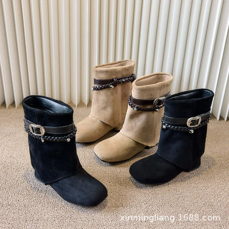 Girls' Boots 2026 New Style Pleated Stacked Boots High-Heeled Children's Retro Fashion Show Performance Riding Boots Non-Slip Girls' Boots 2026 New Style Pleated Stacked Boots High-Heeled Children's Retro Fashion Show Performance Riding Boots Non-Slip