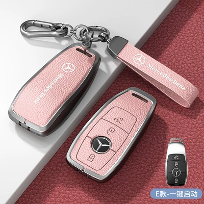 Key Cover C-Class 260L Glc300, Car key bag - standard-e-model-one-click-start-pink-zinc-alloy-shell-hardware-hand-strap