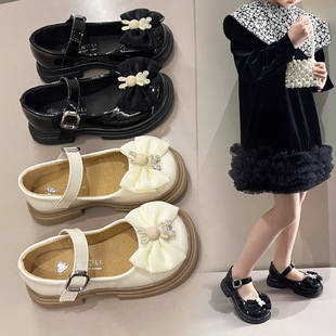 2024 spring and autumn new girls soft bottom round toe small leather shoes fashion girls bow flat shoes in stock wholesale