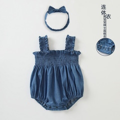 Baby Blue Blue Diaper Shirt Korean Version Solid Color Baby A Class Hairy Climbing Clothes 2023 Summer Girls' Clothing Wholesale